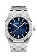 Audemars Piguet Royal Oak White Gold Diamond Set Bezel Blue Diamond Baguette Dial Watch 15551BC.ZZ.1356BC.01
