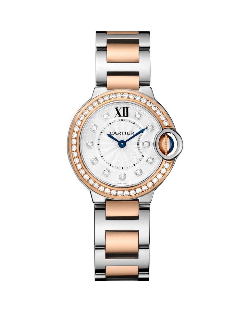 BALLON BLEU DE CARTIER. 28 MM. ROSE GOLD. STEEL. DIAMONDS