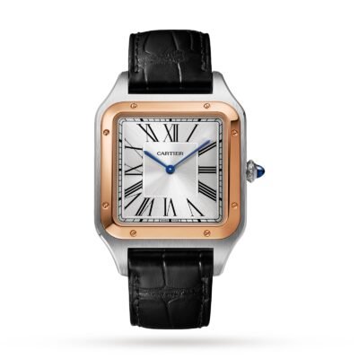 Cartier Santos-Dumont Watch Extra-large Model. Hand-Wound Mechanical Movement. Rose Gold. Steel. Leather-P17311100