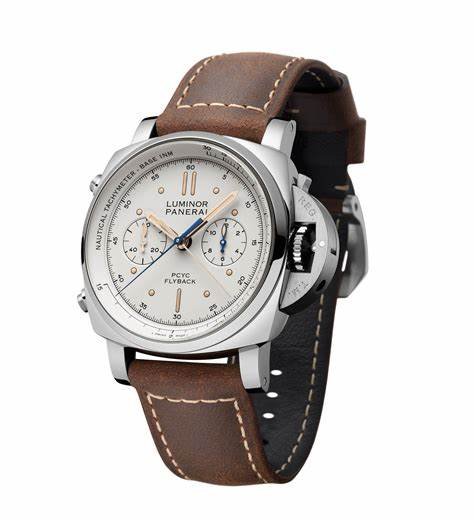 Panerai Luminor Flyback Chrono Brown Leather White Dial Watch PAM00654 - Image 7