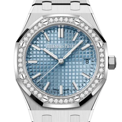Audemars Piguet Royal Oak 34 Stainless Steel Light Blue Dial Diamond Bezel Watch 77451ST.ZZ.1361ST.03