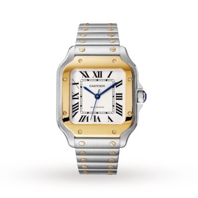Cartier Santos De Cartier Watch Medium Model. Automatic Movement. Yellow Gold. Steel. Interchangeable Metal And Leather Bracelets-P17310956