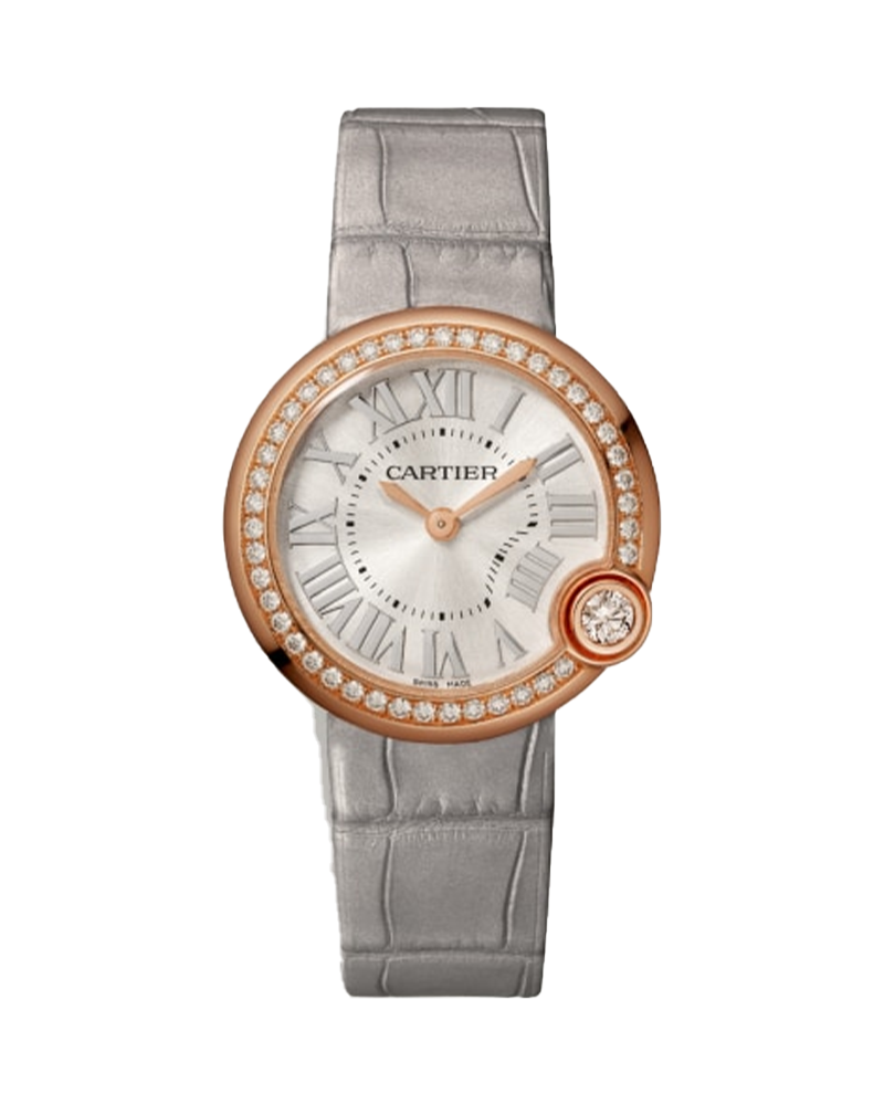 BALLON BLANC DE CARTIER WATCH 30MM. QUARTZ MOVEMENT. ROSE GOLD. DIAMONDS. LEATHER