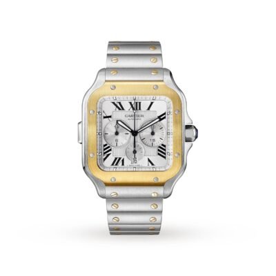 Cartier Santos De Cartier Chronograph Watch Extra-large Model. Automatic Movement. Yellow Gold. Steel. Interchangeable Metal And Rubber Bracelets-P17311000