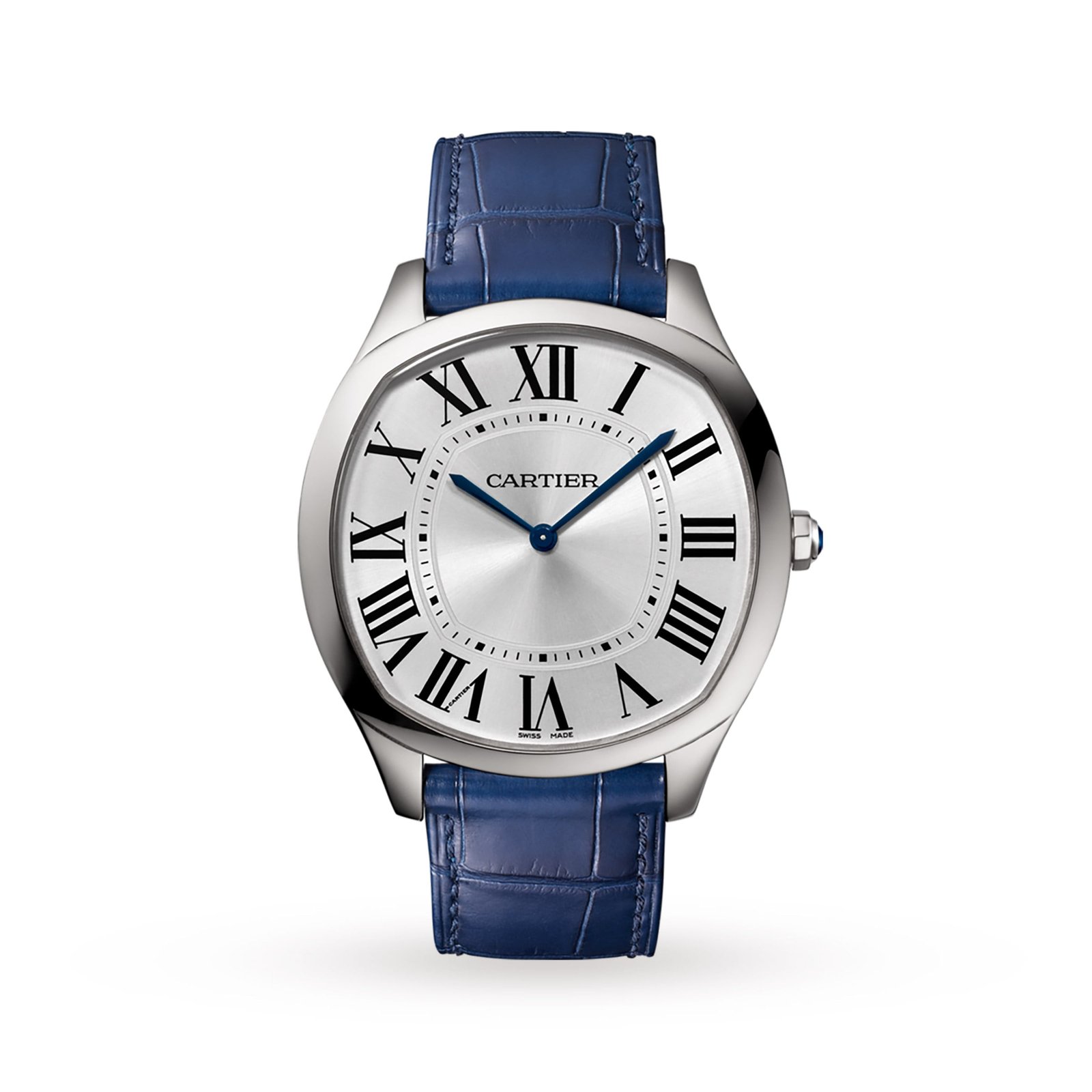 Cartier Drive De Cartier Extra-Flat Watch Large Model. Hand-Wound Mechanical Movement. Steel. Leather-P17310951