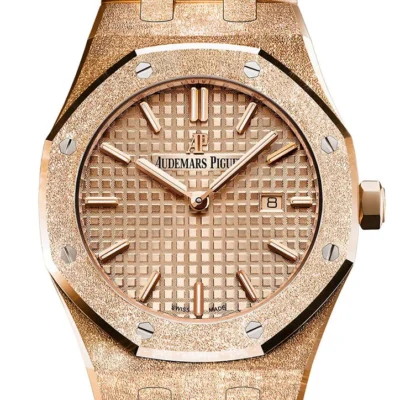 Audemars Piguet Royal Oak 33mm Frosted Pink Gold-toned Dial Ladies 18k Rose Gold Watch 67653OR.GG.1263OR.02
