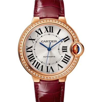 BALLON BLEU DE CARTIER. 36 MM. ROSE GOLD. LEATHER. DIAMONDS