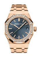 Audemars Piguet Royal Oak Rose Gold Diamond Bezel Blue Dial Watch 15551OR.ZZ.1356OR.05