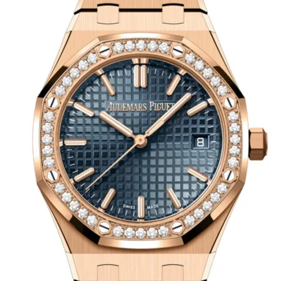 Audemars Piguet Royal Oak 34 Blue Dial Rose Gold Diamond Bezel 77451OR.ZZ.1361OR.04