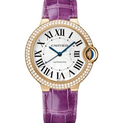 BALLON BLEU DE CARTIER. 36 MM. ROSE GOLD. LEATHER. SAPPHIRE. DIAMONDS