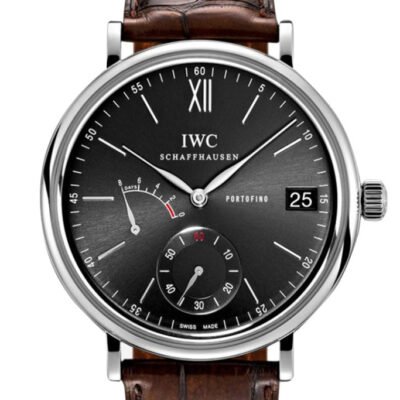 IWC Portofino Manual Wind Eight Days Black Dial Brown Leather Men's Watch 5101-02