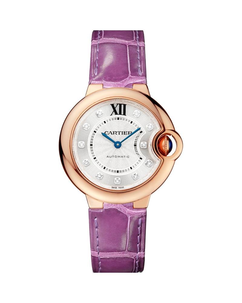 BALLON BLEU DE CARTIER. 33 MM. 18K ROSE GOLD. DIAMONDS. LEATHER