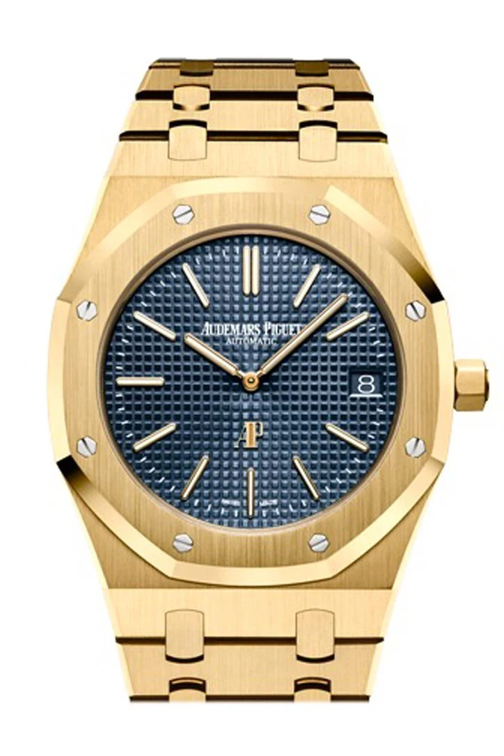 Audemars Piguet Royal Oak 39mm Blue dial with Petite Tapisserie pattern 18K Yellow Gold Extra-Thin Watch 15202BA.OO.1240BA.01 DCM - Image 2